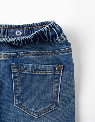 Calças de ganga pull-on com cordão para bebé menino, azul
