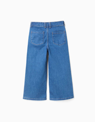 Vaqueros de pierna ancha con bolsillos para niña, azul