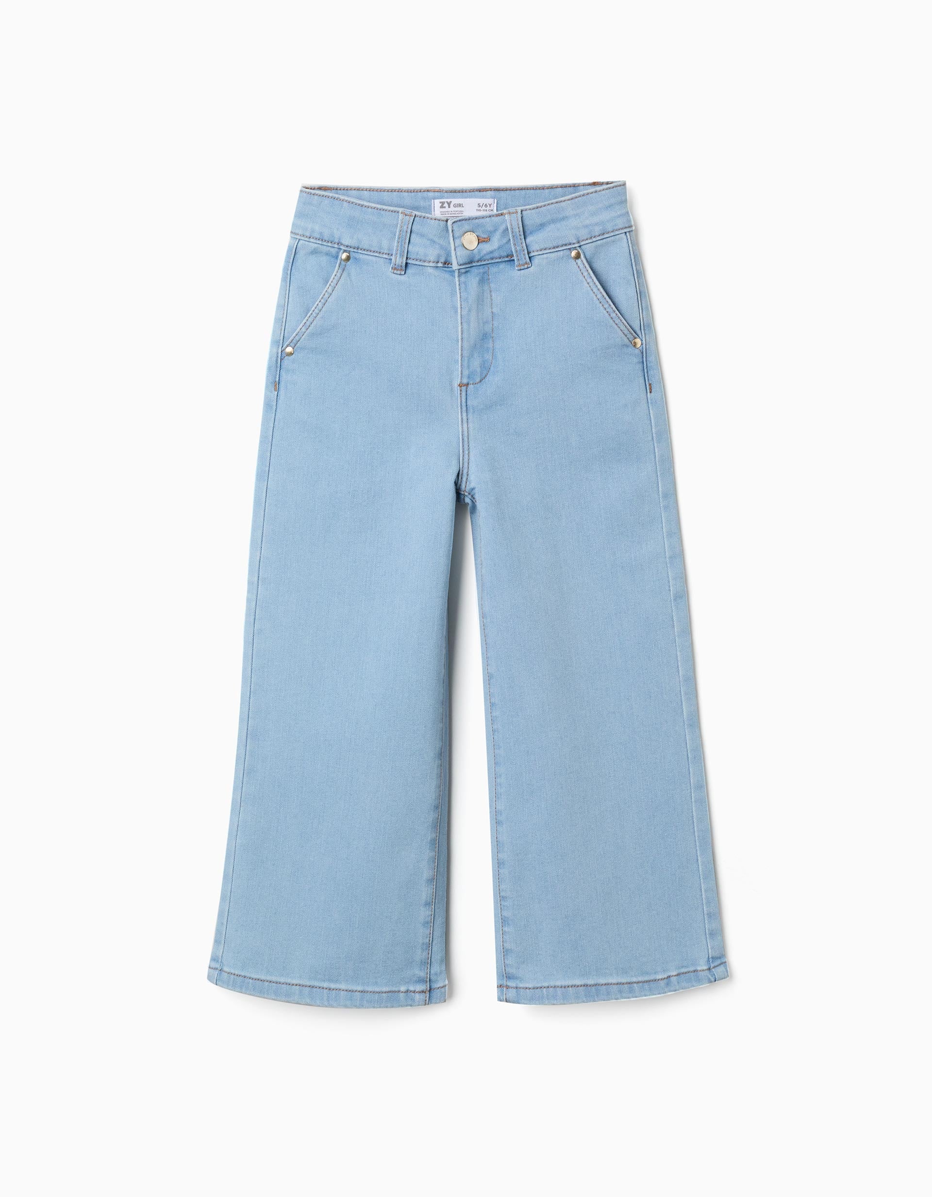 Vaqueros de pierna ancha con bolsillos para niña, azul claro