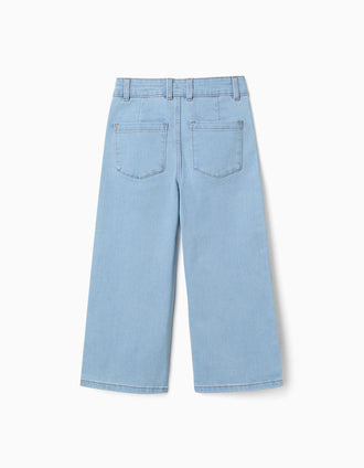 Vaqueros de pierna ancha con bolsillos para niña, azul claro