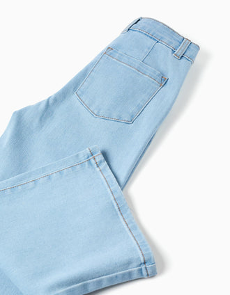 Vaqueros de pierna ancha con bolsillos para niña, azul claro