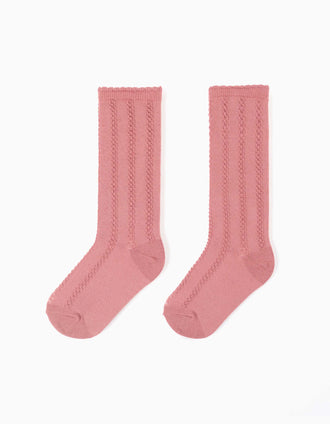 Knee-high socks with cable knit details for girls, dusty pink