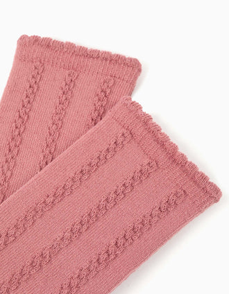 Knee-high socks with cable knit details for girls, dusty pink