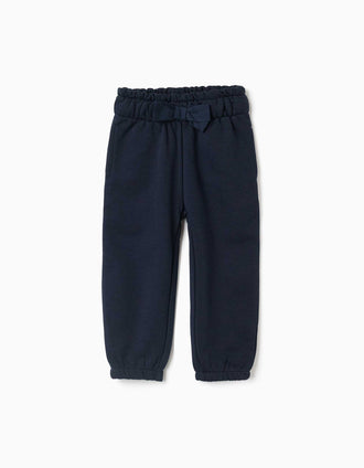 Calças de felpa paperbag com laço para bebé menina, azul-marinho