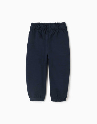 Calças de felpa paperbag com laço para bebé menina, azul-marinho