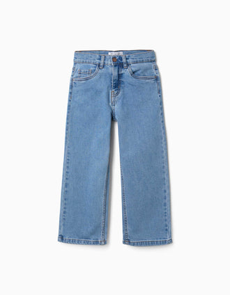 Pantalón vaquero recto con 5 bolsillos para niña, azul