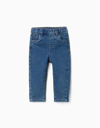 Jeggings with 3 pockets for baby girls, blue