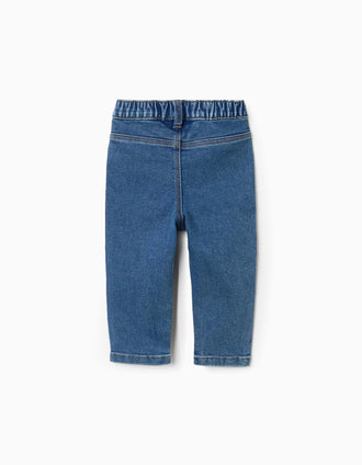 Jeggings with 3 pockets for baby girls, blue
