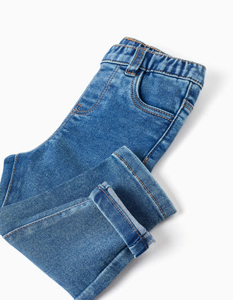 Jeggings with 3 pockets for baby girls, blue