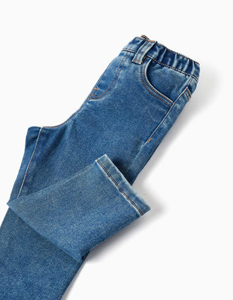 Jeggings with 3 pockets for baby girls, blue
