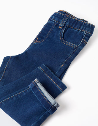 Jeggings with 3 pockets for baby girls, dark blue
