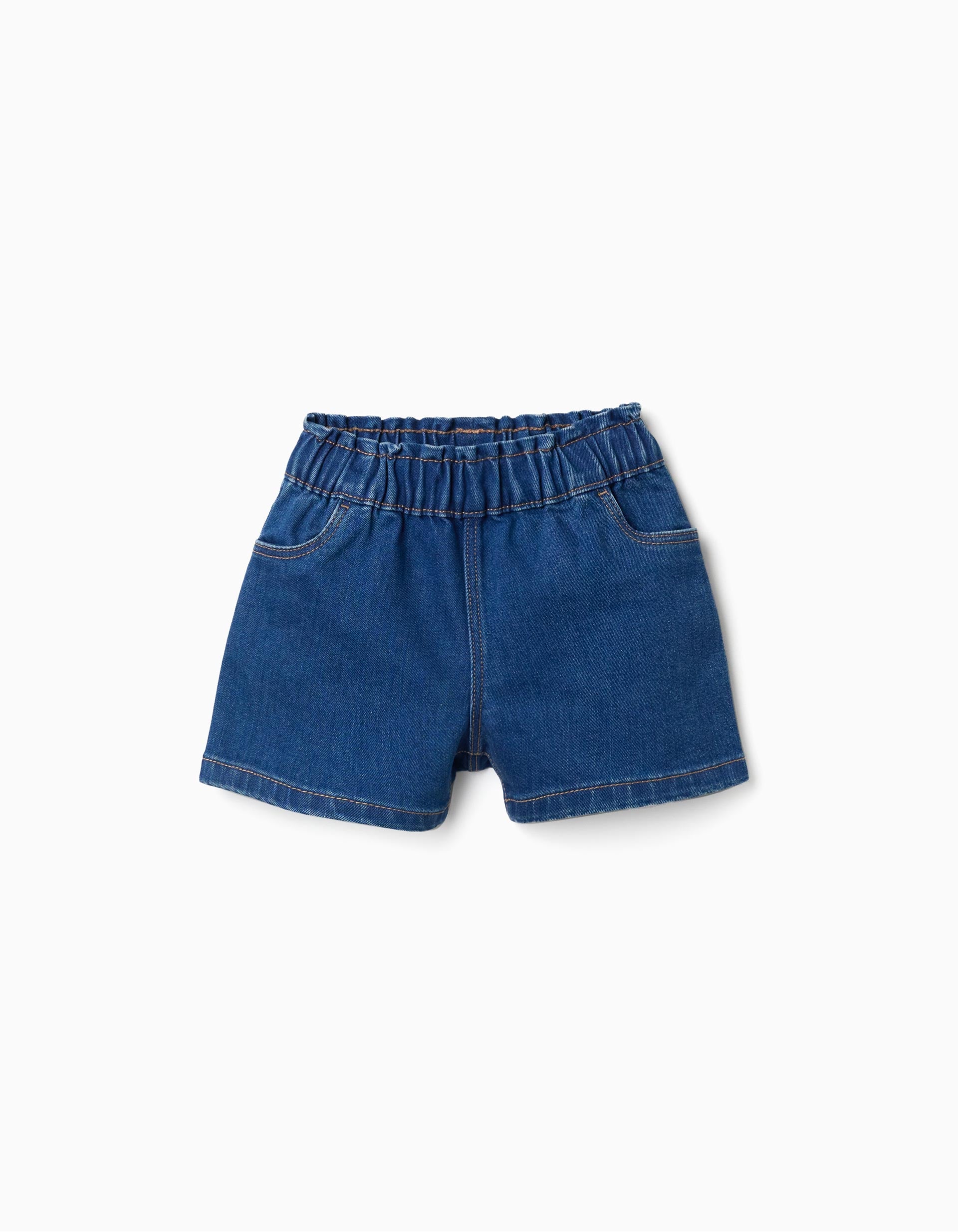 Pantalón corto vaquero con cintura paperbag para bebé niña, azul oscuro