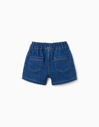Pantalón corto vaquero con cintura paperbag para bebé niña, azul oscuro