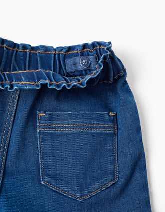 Pantalón corto vaquero con cintura paperbag para bebé niña, azul oscuro