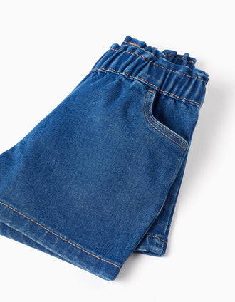 Pantalón corto vaquero con cintura paperbag para bebé niña, azul oscuro