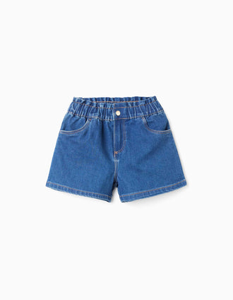 Short en jean avec taille paperbag pour fille, bleu