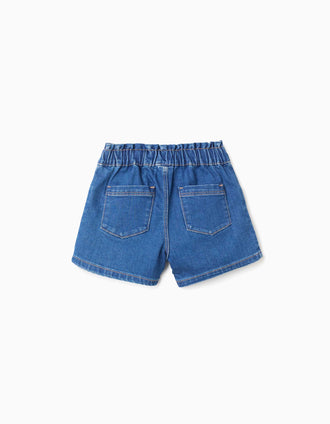Short en jean avec taille paperbag pour fille, bleu