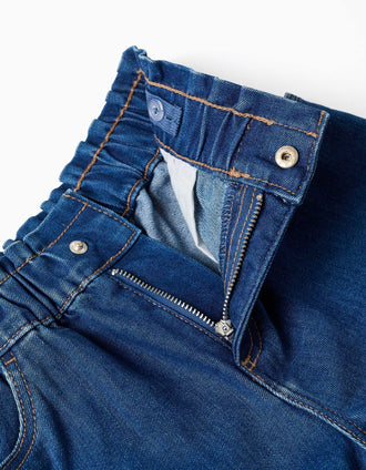 Short en jean avec taille paperbag pour fille, bleu