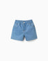 Denim shorts with paperbag waistband for girls, light blue
