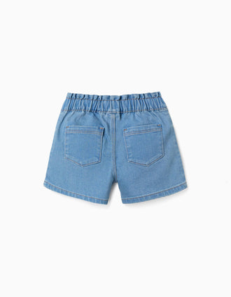 Pantalón corto vaquero con cintura paperbag para niña, azul claro
