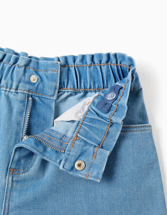 Pantalón corto vaquero con cintura paperbag para niña, azul claro