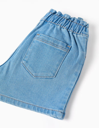 Pantalón corto vaquero con cintura paperbag para niña, azul claro