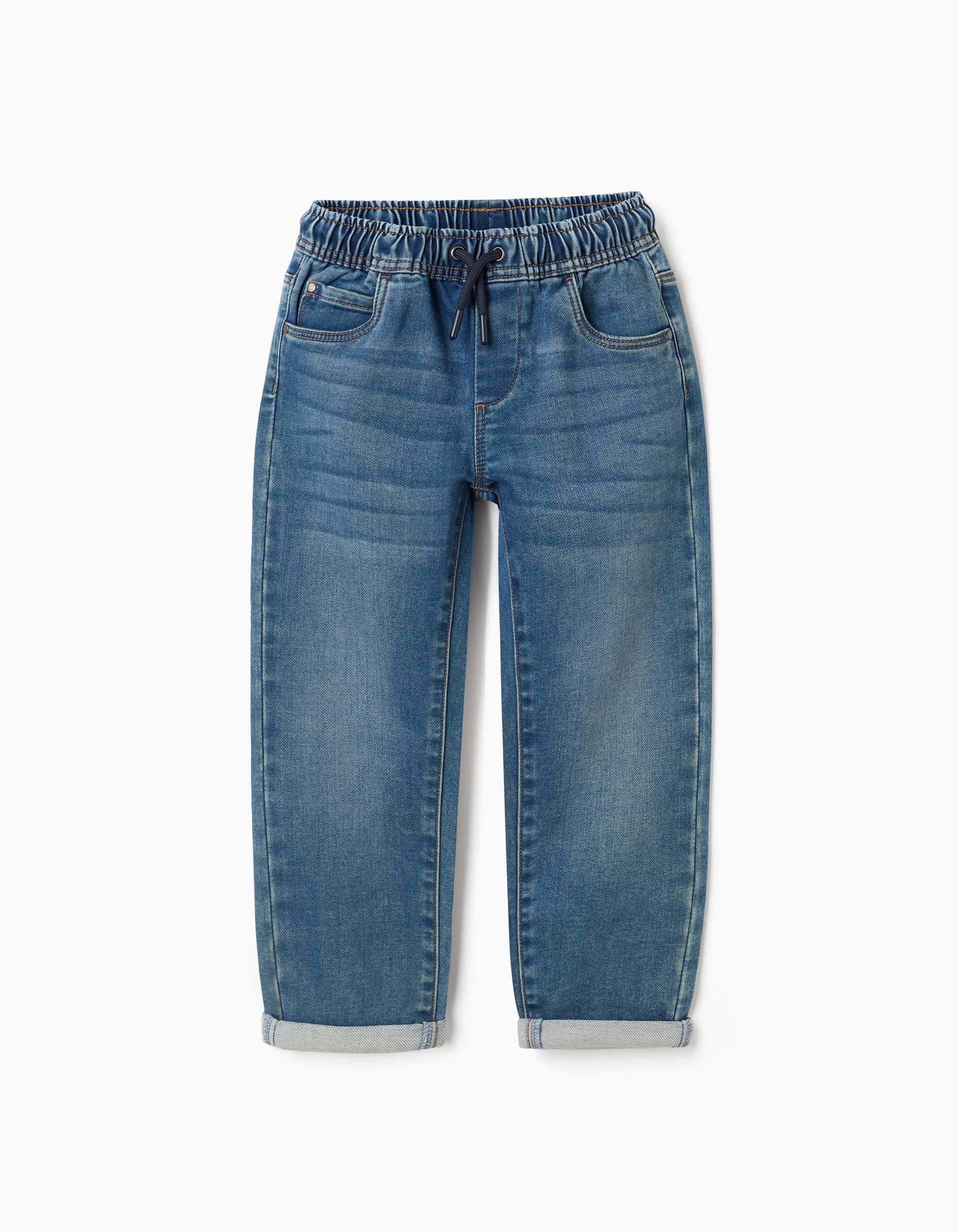 Pantalón jogger vaquero con cordón y 5 bolsillos para niño, azul
