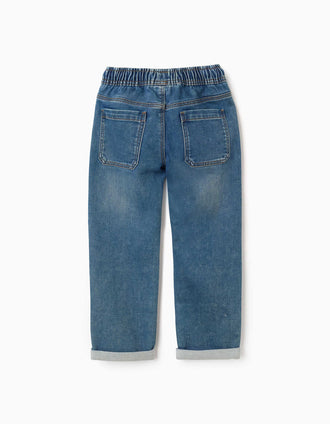Pantalón jogger vaquero con cordón y 5 bolsillos para niño, azul