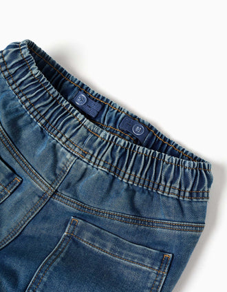 Pantalón jogger vaquero con cordón y 5 bolsillos para niño, azul