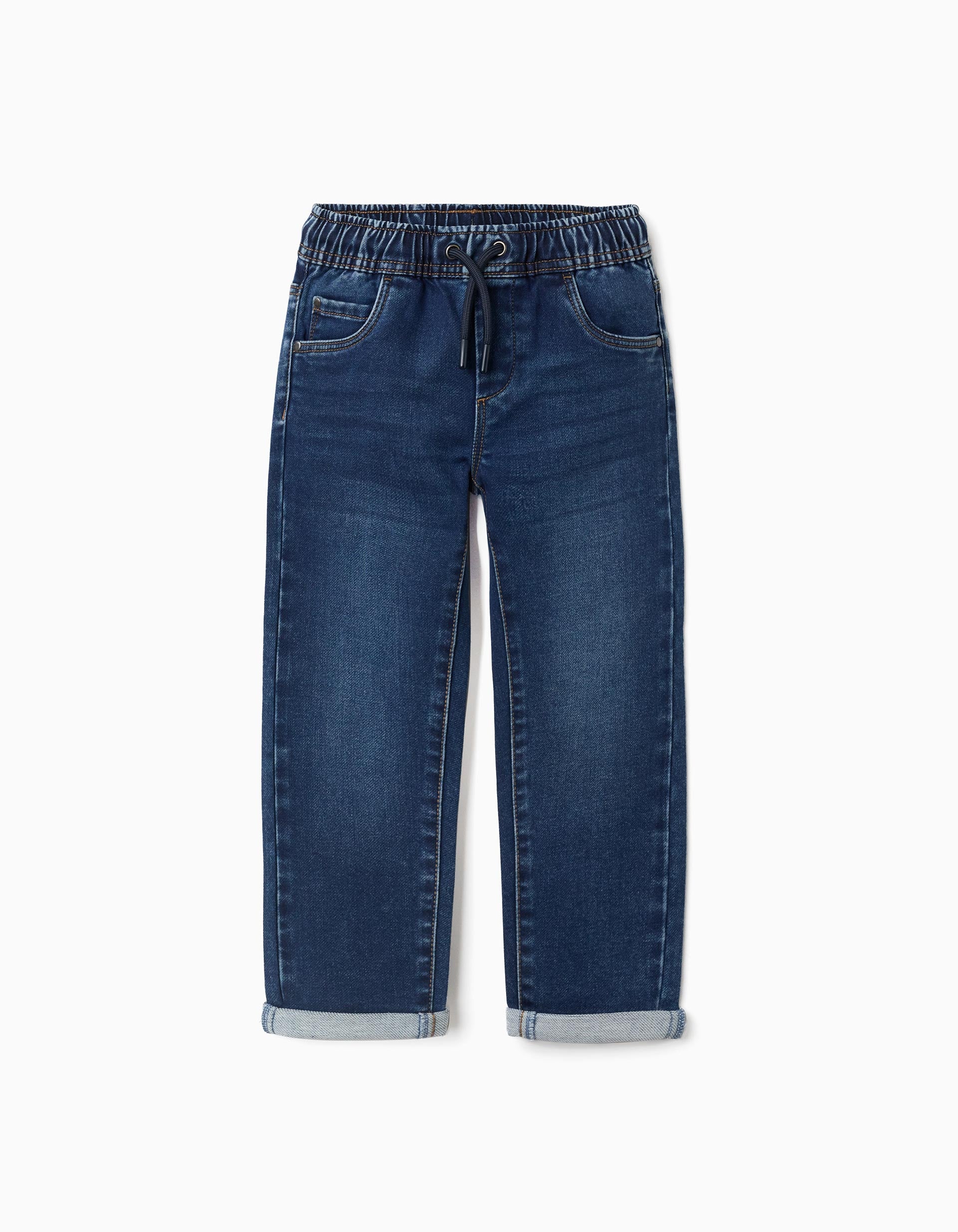 Denim joggers with drawstring and 5 pockets for boys, dark blue