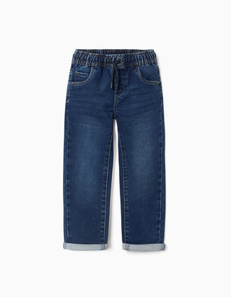 Denim joggers with drawstring and 5 pockets for boys, dark blue