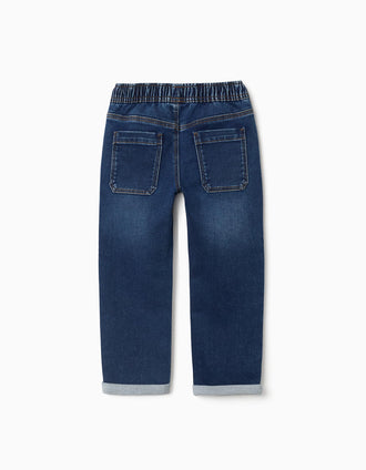 Denim joggers with drawstring and 5 pockets for boys, dark blue
