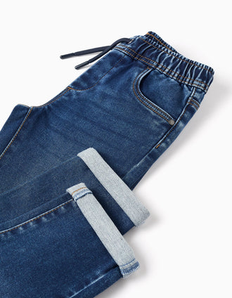 Denim joggers with drawstring and 5 pockets for boys, dark blue