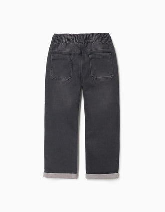Calças de ganga jogger com cordão e 5 bolsos para menino, cinza-escuro