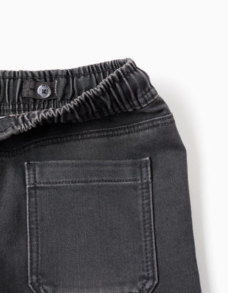 Calças de ganga jogger com cordão e 5 bolsos para menino, cinza-escuro