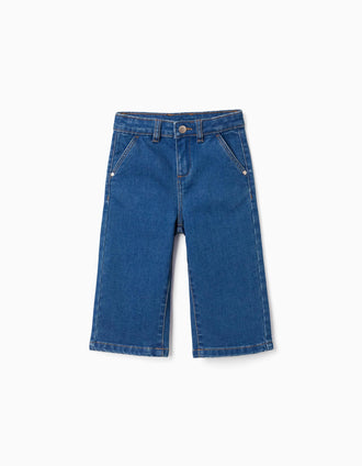 Wide leg jeans with 4 pockets for baby girls, blue