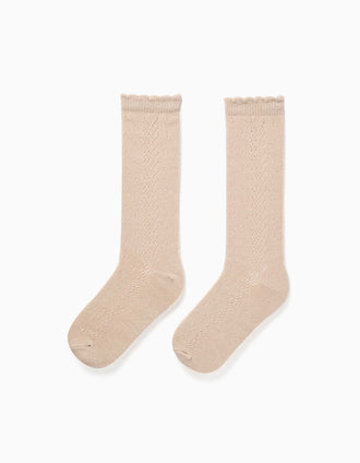 Chaussettes hautes en maille ajourée pour fille, beige clair