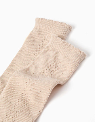 Chaussettes hautes en maille ajourée pour fille, beige clair