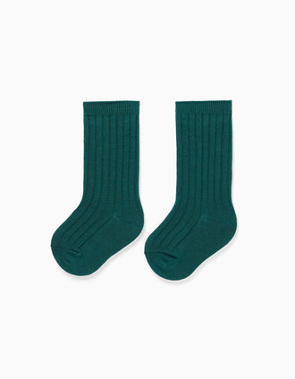 Knee-high ribbed socks for baby boys, dark green