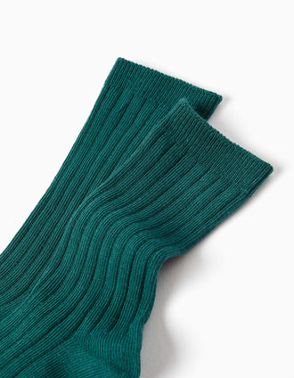 Knee-high ribbed socks for baby boys, dark green