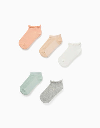 5 paires de socquettes à volants/jacquard pour fille, multicolore
