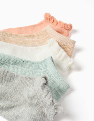 5 paires de socquettes à volants/jacquard pour fille, multicolore