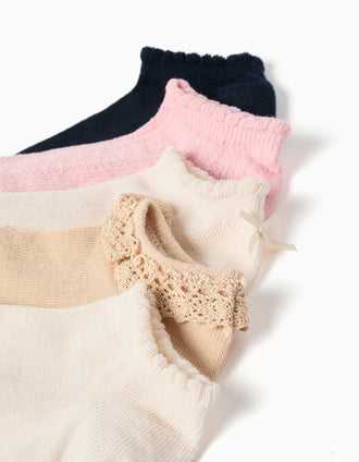 Lot de 5 paires de socquettes mixtes pour fille, multicolore