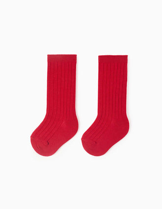 Meias caneladas altas para bebé menino, vermelho