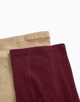 Pack de 2 calcetines acanalados/con lazo para niña, burdeos/beige