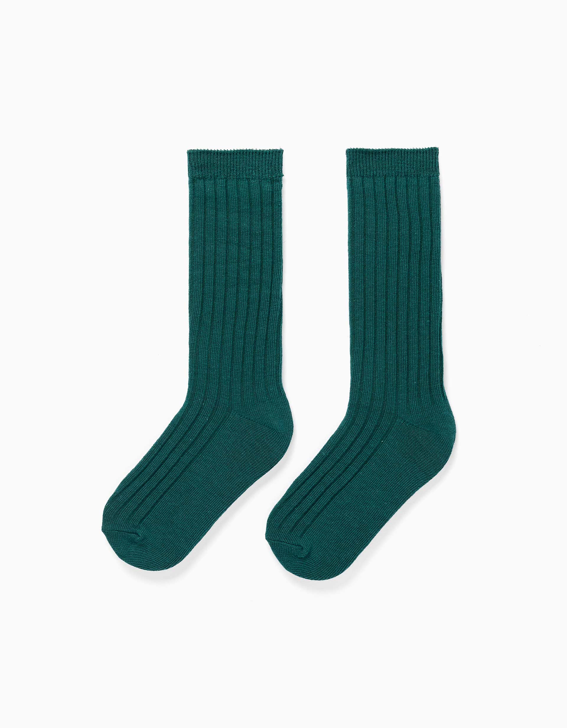 Meias altas caneladas para menino, verde-escuro