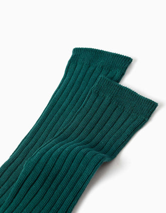 Meias altas caneladas para menino, verde-escuro