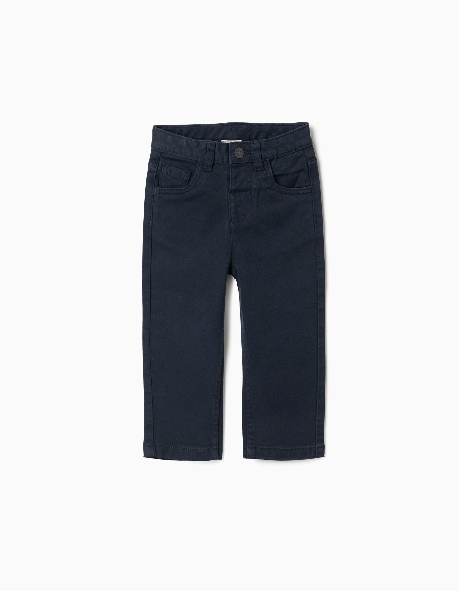 Slim twill trousers with five pockets for baby boys, dark blue
