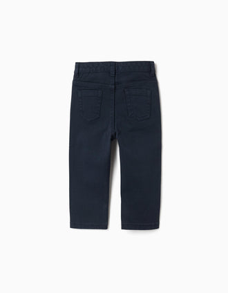 Slim twill trousers with five pockets for baby boys, dark blue