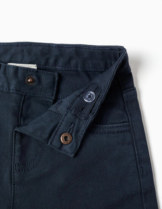 Slim twill trousers with five pockets for baby boys, dark blue